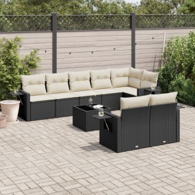 Garden Sofa Set Black PE rattan 9 Piece Set Foldable