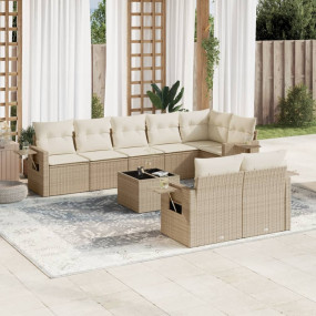 Garden Sofa Set Beige PE rattan, powder-coated steel, t...