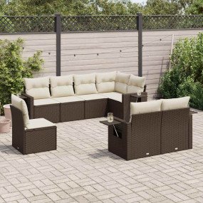 Garden Sofa Set Brown PE rattan, powder-coated steel, f...