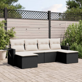 Garden Sofa Set Black PE rattan, powder-coated steel, 1...