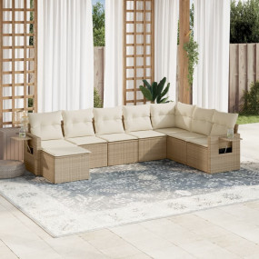 Garden Sofa Set Beige PE Rattan Large Foldable Garden S...