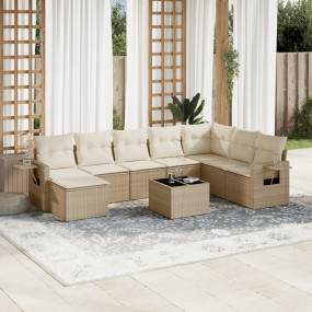 Garden Sofa Set Beige PE Rattan, Powder-Coated Steel, T...