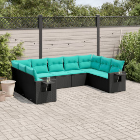 Patio Sofa Set Black PE Rattan Large Foldable Patio Sof...