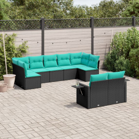 Patio Sofa Set Black PE Rattan, Polyester, Powder-Coate...