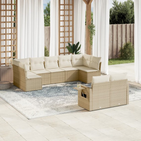 Garden Sofa Set Beige PE rattan, powder-coated steel