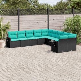Patio Sofa Set Black PE rattan, powder-coated steel, 10...