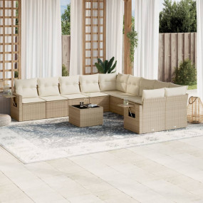 Garden Sofa Set Beige PE rattan, powder-coated steel, t...