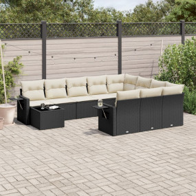 Garden Sofa Set Black PE rattan, powder-coated steel, t...