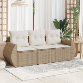 Garden Sofa Set Beige Poly Rattan and Powder-Coated Ste...