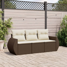 Garden Sofa Set Brown PE Rattan 3-Seater Modular