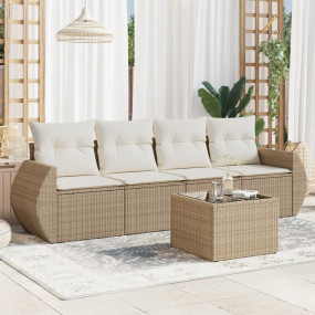 Garden Sofa Set Beige PE rattan, powder-coated steel, t...