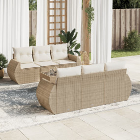 Garden Sofa Set Beige Poly Rattan 7 Piece Modular