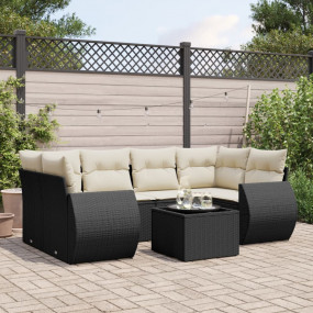 Garden Sofa Set Black and Cream White PE Rattan Standar...