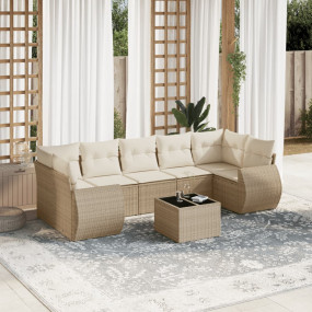Garden Sofa Set Beige PE Rattan Large Seats Many