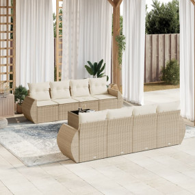 Garden Sofa Set Beige PE Rattan Large Modular Garden So...