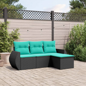 Patio Sofa Set Black PE Rattan 4 Piece Set Modular