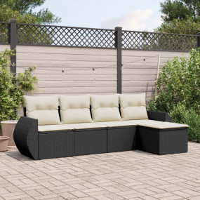 Garden Sofa Set Black, Cream White PE Rattan, Powder-Co...