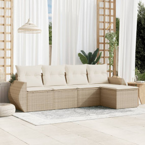 Garden Sofa Set Beige PE rattan, powder-coated steel La...