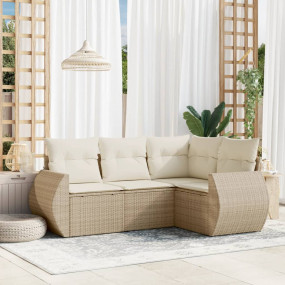 Garden Sofa Set Beige PE Rattan, Powder-coated Steel 4-...