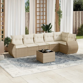 Garden Sofa Set Beige PE rattan, powder-coated steel, t...