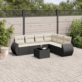 Garden Sofa Set Black and Cream White PE Rattan Large M...