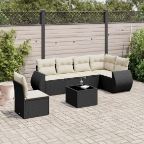 Garden Sofa Set Black PE rattan 7 Piece Modular Garden ...
