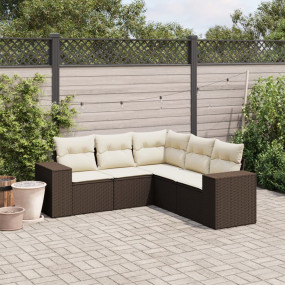 Garden Sofa Set Brown PE rattan, powder-coated steel, p...