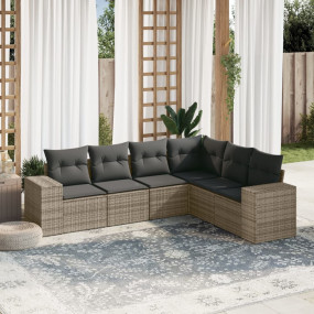 Garden Sofa Set Gray PE Rattan 6 Piece Adjustable Feet