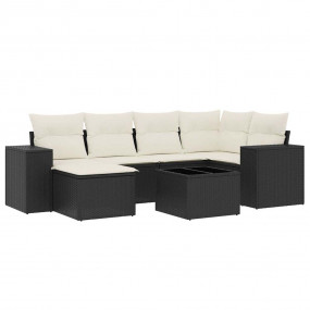 Garden Sofa Set Black PE rattan, powder-coated steel, t...