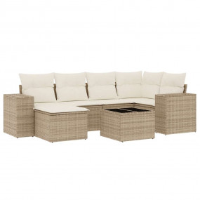 Garden Sofa Set Beige PE rattan, powder-coated steel, t...