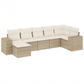 Garden Sofa Set Beige PE rattan, powder-coated steel 7 ...