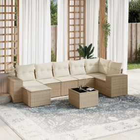 Garden Sofa Set Beige PE Rattan Large UV-resistant mate...