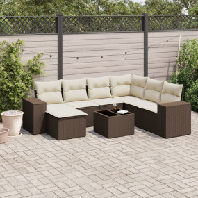 Garden Sofa Set Brown PE rattan, powder-coated steel, t...