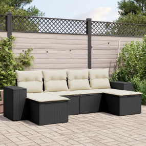 Garden Sofa Set Black PE rattan, polyester, powder-coat...