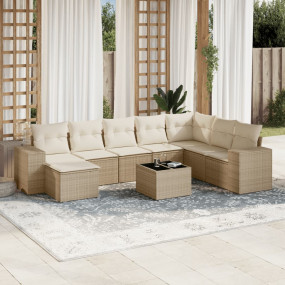 Garden Sofa Set Beige PE rattan, powder-coated steel, t...