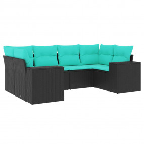 Patio Sofa Set Black sofa, Blue cushions PE rattan 6 Pi...