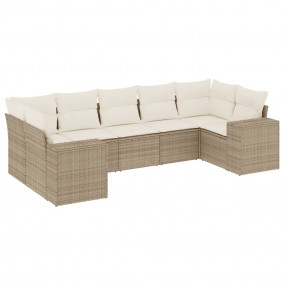 Garden Sofa Set Beige PE Rattan Large Adjustable Feet