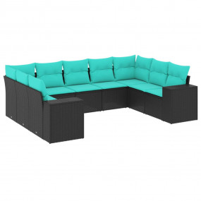 Patio Sofa Set Black PE rattan Large UV-resistant mater...