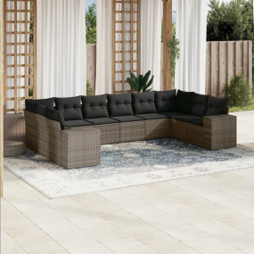 Garden Sofa Set Grey PE rattan, powder-coated steel, po...