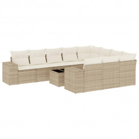 Garden Sofa Set Beige PE Rattan Large UV-resistant mate...