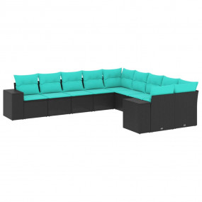 Patio Sofa Set Black PE rattan, powder-coated steel, po...