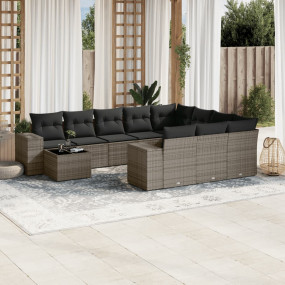 Garden Sofa Set Grey PE rattan, powder-coated steel, te...