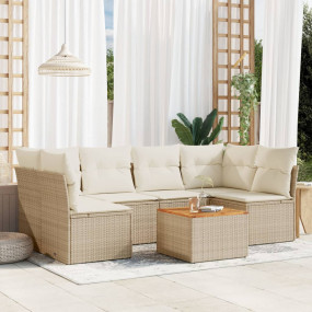 Garden Sofa Set Beige PE Rattan Large UV-resistant mate...
