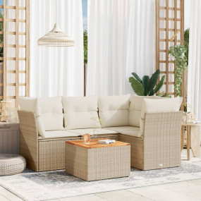Garden Sofa Set Beige and brown with cream cushions