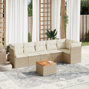 Garden Sofa Set Beige PE rattan 7 Piece Modular Garden ...
