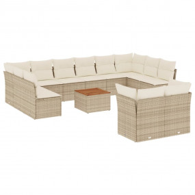 Garden Sofa Set Beige PE Rattan Large Modular Garden So...