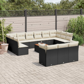 Garden Sofa Set Black PE Rattan Large Modular Garden So...