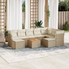 Garden Sofa Set Beige and Brown PE Rattan Large
