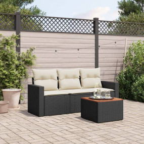 Garden Sofa Set Black PE Rattan 4 Piece Set Modular