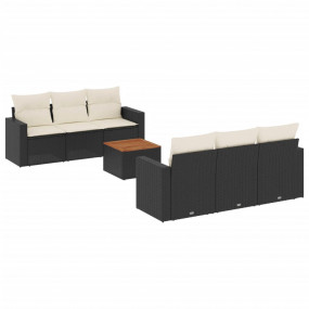 Garden Sofa Set Black and cream PE rattan 7 piece set